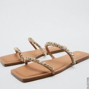 Zara Tan Embellished Slides